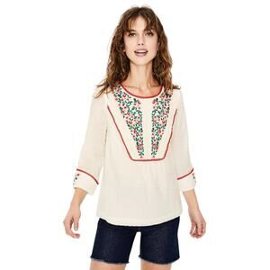 Boden Embroidered White Kelsey Floral Embroidered Tunic Top Size 8